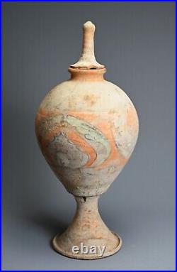 Large Museum Quality Chinese Tang Dynasty (618-907) 3-part Painted Pottery Vase