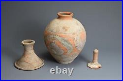 Large Museum Quality Chinese Tang Dynasty (618-907) 3-part Painted Pottery Vase