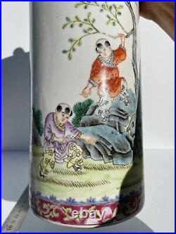 Large Old CHINESE Porcelain Hat Stand Or Brush Pot Famille Rose, Marked