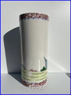 Large Old CHINESE Porcelain Hat Stand Or Brush Pot Famille Rose, Marked