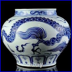 Large Old Chinese Blue & White Porcelain Pot with dragon CK306