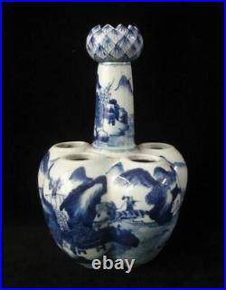 Large Old Chinese Blue and White Six Tubes Porcelain Vase KangXi Mark