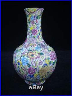 Large Old Chinese Hand Painting Flowers Porcelain Bottle Vase QianLong Mark