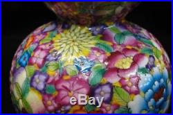 Large Old Chinese Hand Painting Flowers Porcelain Gourd Vase Marked QianLong