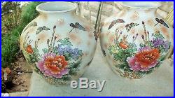 Large Pair Chinese Antique Famille Rose Porcelain Jar With Butterflies & Flower