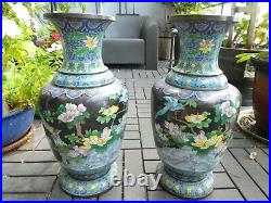 Large Pair Of Republic Period Or Earlier Chinese Cloisonne Vases