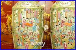 Large Pair of Antique Chinese Porcelain Palace scene Canton Vases 19thC