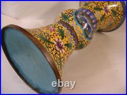 Large Pair of Antique Cloisonne Trumpet Vases Dragon