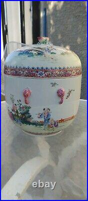 Large Qianlong Marked Famille Boys Playing Successful Sons Covered Jar Republic
