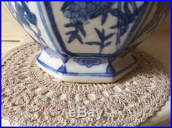 Large Qing Dynasty Export Vase 8 sided Blue & White Floral / Blossom Decoration