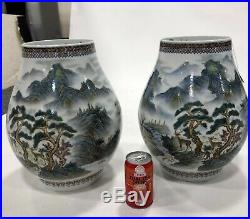 Large Republic style Pair of Chinese Hu Form Deer Vases