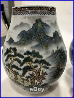 Large Republic style Pair of Chinese Hu Form Deer Vases