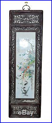 Large Set of 4 Chinese Painting Fish Pond Floral Porcelain Wall Hanging Plaque