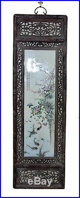 Large Set of 4 Chinese Painting Fish Pond Floral Porcelain Wall Hanging Plaque