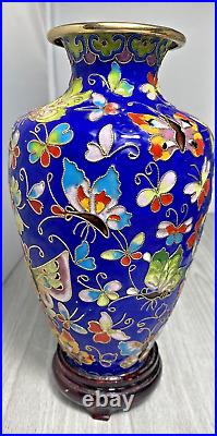 Large Vintage Blue Cloisonne Vase