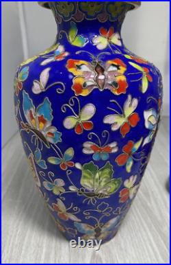 Large Vintage Blue Cloisonne Vase