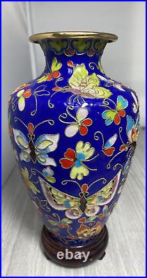 Large Vintage Blue Cloisonne Vase