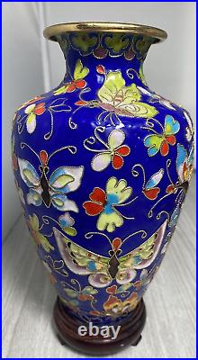 Large Vintage Blue Cloisonne Vase