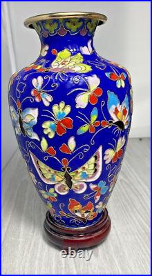 Large Vintage Blue Cloisonne Vase