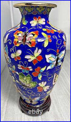 Large Vintage Blue Cloisonne Vase