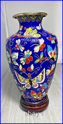 Large Vintage Blue Cloisonne Vase