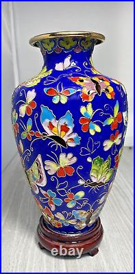 Large Vintage Blue Cloisonne Vase