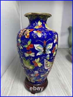 Large Vintage Blue Cloisonne Vase