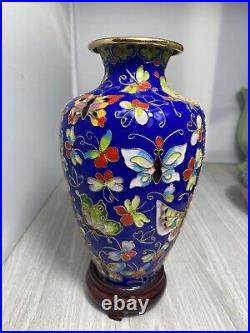 Large Vintage Blue Cloisonne Vase