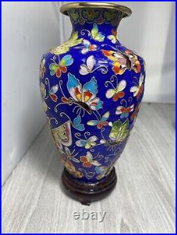 Large Vintage Blue Cloisonne Vase