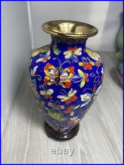 Large Vintage Blue Cloisonne Vase