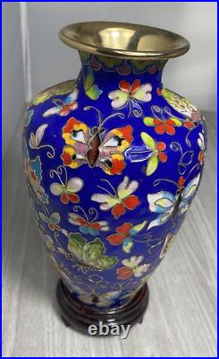 Large Vintage Blue Cloisonne Vase