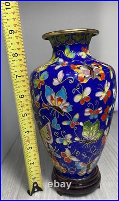 Large Vintage Blue Cloisonne Vase