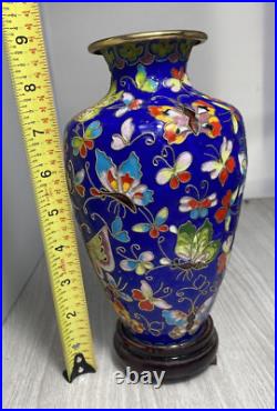 Large Vintage Blue Cloisonne Vase