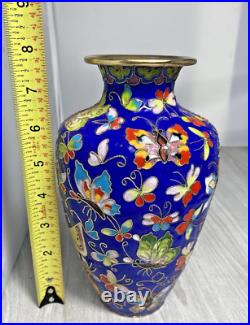 Large Vintage Blue Cloisonne Vase