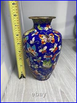 Large Vintage Blue Cloisonne Vase