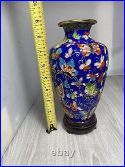 Large Vintage Blue Cloisonne Vase