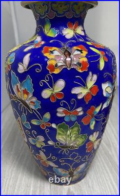 Large Vintage Blue Cloisonne Vase