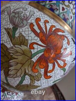 Large Vintage Chinese Cloisonné Floral Design Vase 12.5
