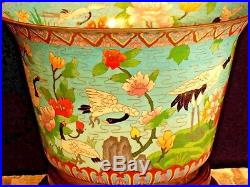 Large Vintage Chinese Cloisonne Planter / Bowl / Vase With Vintage Stand