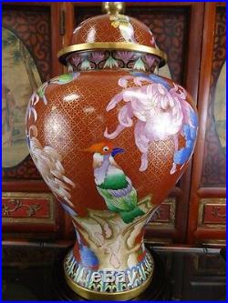 Large Vintage Chinese Cloisonne Temple Jar 20 High
