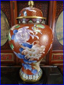 Large Vintage Chinese Cloisonne Temple Jar 20 High