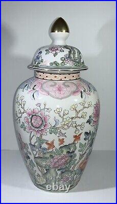 Large Vintage Chinese Famille Rose Floral Porcelain Vase Ginger Jar & Lid 16