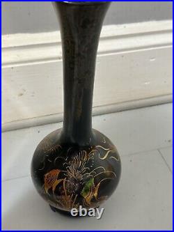 Large Vintage Chinese Lacquer Hand Painted wooden vase