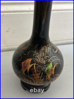Large Vintage Chinese Lacquer Hand Painted wooden vase