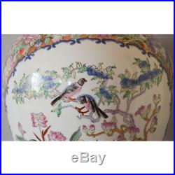 Large Vintage Hand Painted Famille Rose Porcelain Chinese Vase Red Stamp Bottom
