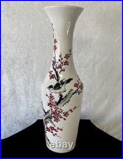 Large Vintage Taiwanese/Republic of China Vase. Apple Blossoms and Birds