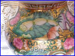 Large Vtg. CHINESE Porcelain Famille ROSE VASE BIRDS FLOWERS FIGURES WOW