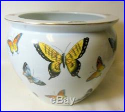 Large Vtg Chinese Porcelain Pot Jardiniere Bowl VASE PLANTER BUTTERFLIES
