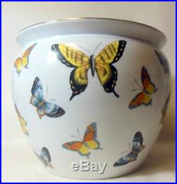 Large Vtg Chinese Porcelain Pot Jardiniere Bowl VASE PLANTER BUTTERFLIES