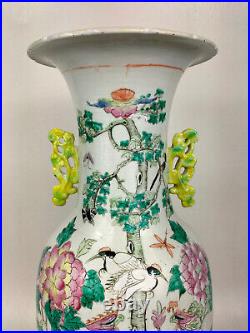 Large antique 19th century Chinese famille verte vase with birds and flowers